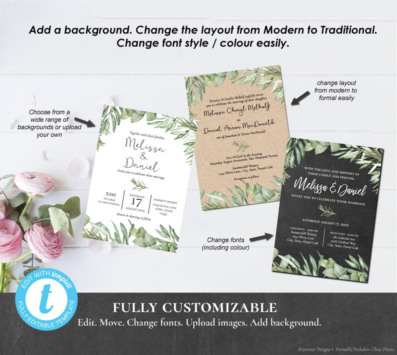 Wedding Invitation Suite Template Olive Branch Rosemary Eucalyptus Editable Printable DIY Rustic Bohemian Details RSVP Tag Sticker PCROEWS image 3