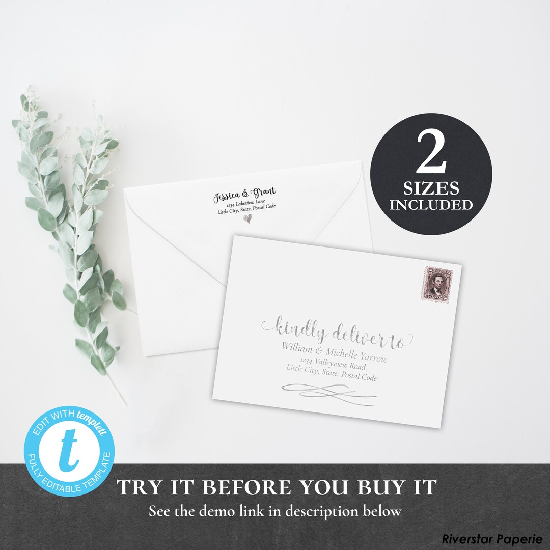 Faux Silver Foil A7 Envelope A1 Template EDITABLE PRINTABLE for 5x7 ...