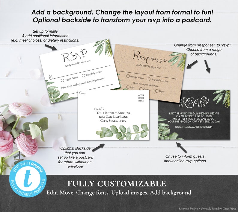 Wedding Invitation Suite Template Olive Branch Rosemary Eucalyptus Editable Printable DIY Rustic Bohemian Details RSVP Tag Sticker PCROEWS image 4