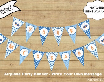 Airplane Party Editable Banner Flags Printable World Traveller Baby Shower Baby Child Birthday Bon Voyage Travel Happy Birthday Sign WTAPPT