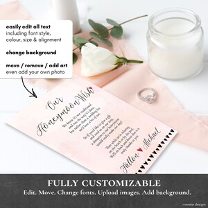 Wedding Wish Honeymoon Wish Poem Template Wedding Money Gift Poem Request Invitation Insert Editable Printable DIY Minimalist Hearts PCWDWS zdjęcie 2