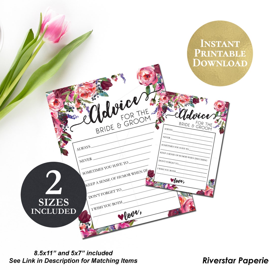 Advice for Bride and Groom Shower Floral Rose Burgundy Pink Etsy