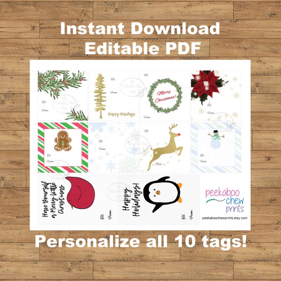 Printable Christmas Gift Tags Digital Instant Editable PDF Xmas Present  Tags Personalized Customized Holiday Gift Tags Christmas Card Santa