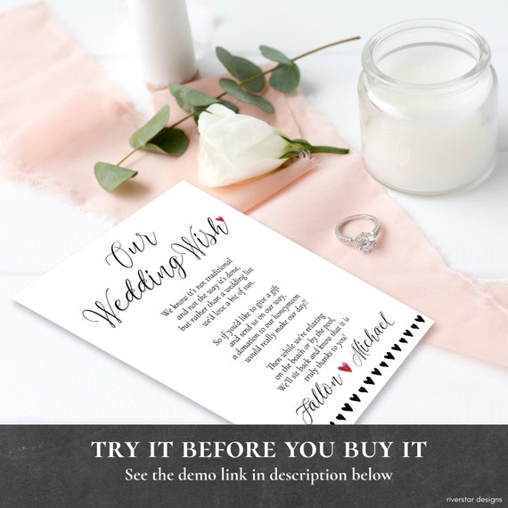 Wedding Wish Honeymoon Wish Poem Template Wedding Money Gift Etsy