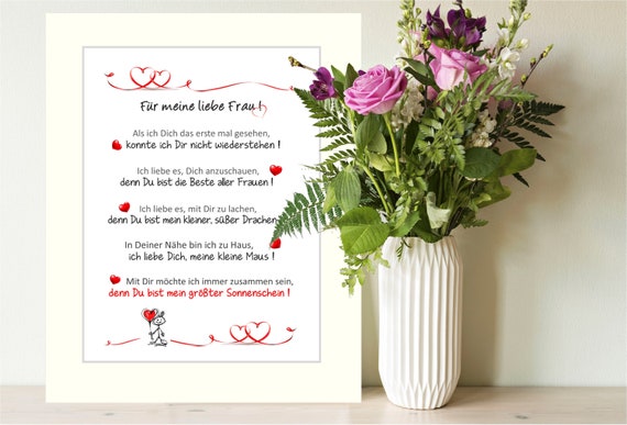 For My Dear Wife Declaration Of Love As A Gift For The Woman Or The Friendin 24 X 30 Cm With Passepartout Without Frame Customizable - 
