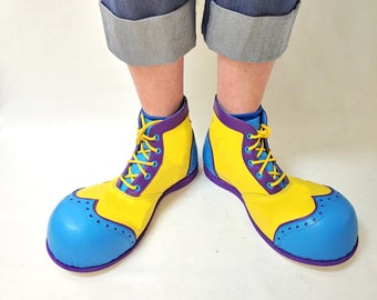 Clown Shoes - Isabella Mars - Wingtip pattern in Yellow Blue Purple with bubble toe - Handmade to order - Genderless