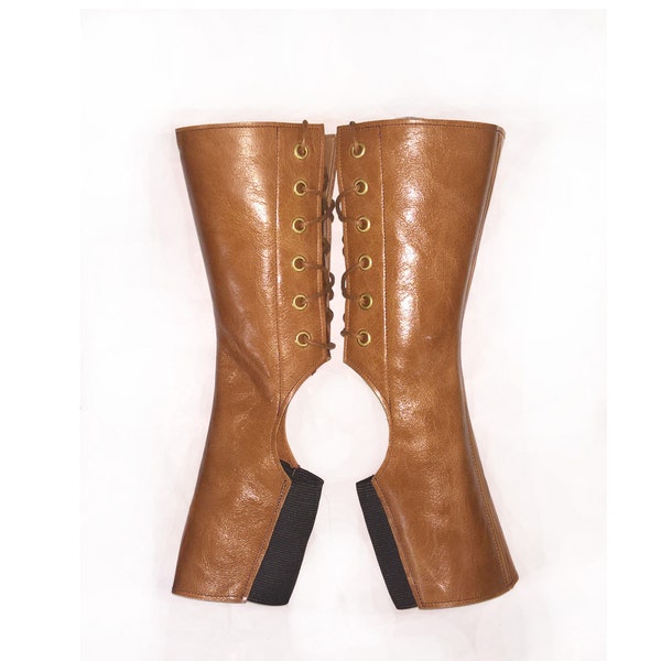 Isabella Mars SHORT Aerial Boots in TAN Light Brown Leather - Trapeze gaiters for Lyra, Trapeze, Aerial hoop, corde lisse