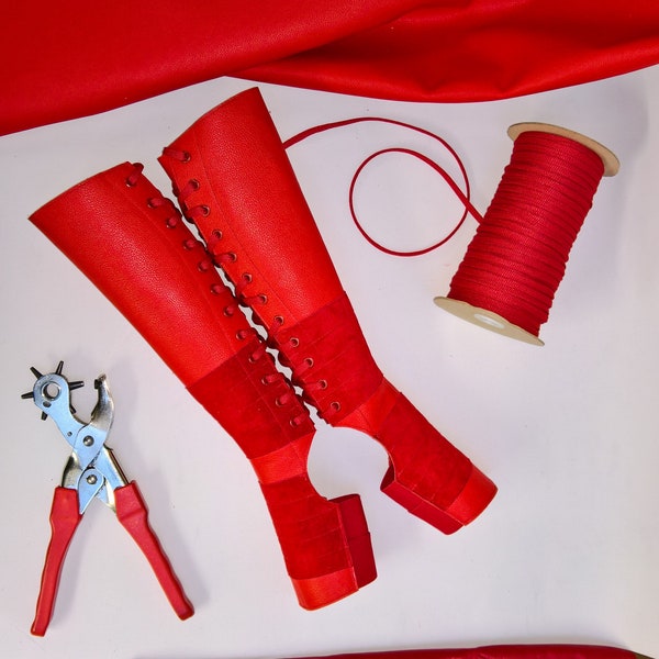 Isabella Mars RED AERIAL BOOTS full length standard sizes Leather & Suede, Trapeze gaiters Lyra, Trapeze, Aerial hoop, Corde lisse