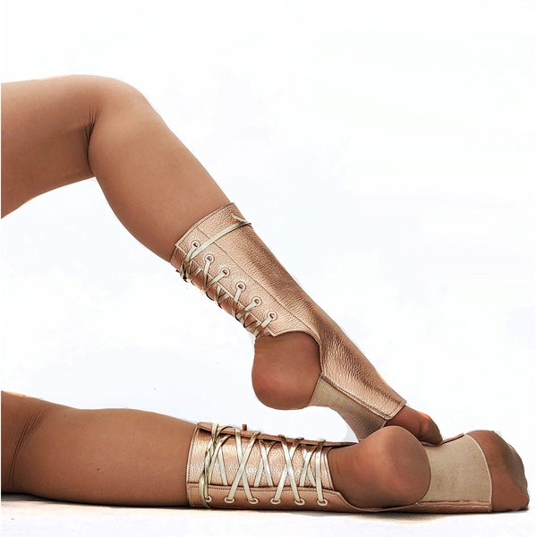 Isabella Mars SHORT Aerial Boots ROSE GOLD metallic Leather - Trapeze gaiters for Lyra, Trapeze, Aerial hoop, corde lisse