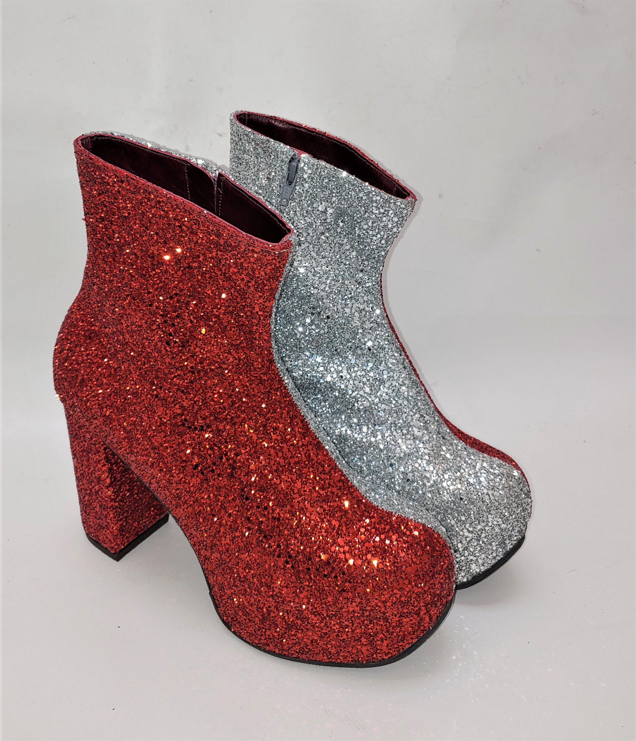 Harlequin STARDUST Star Platform Glitter Circus Boots Isabella Mars Red Silver Glitter Metallic Star VEGAN Shoes Handmade to Order Etsy UK