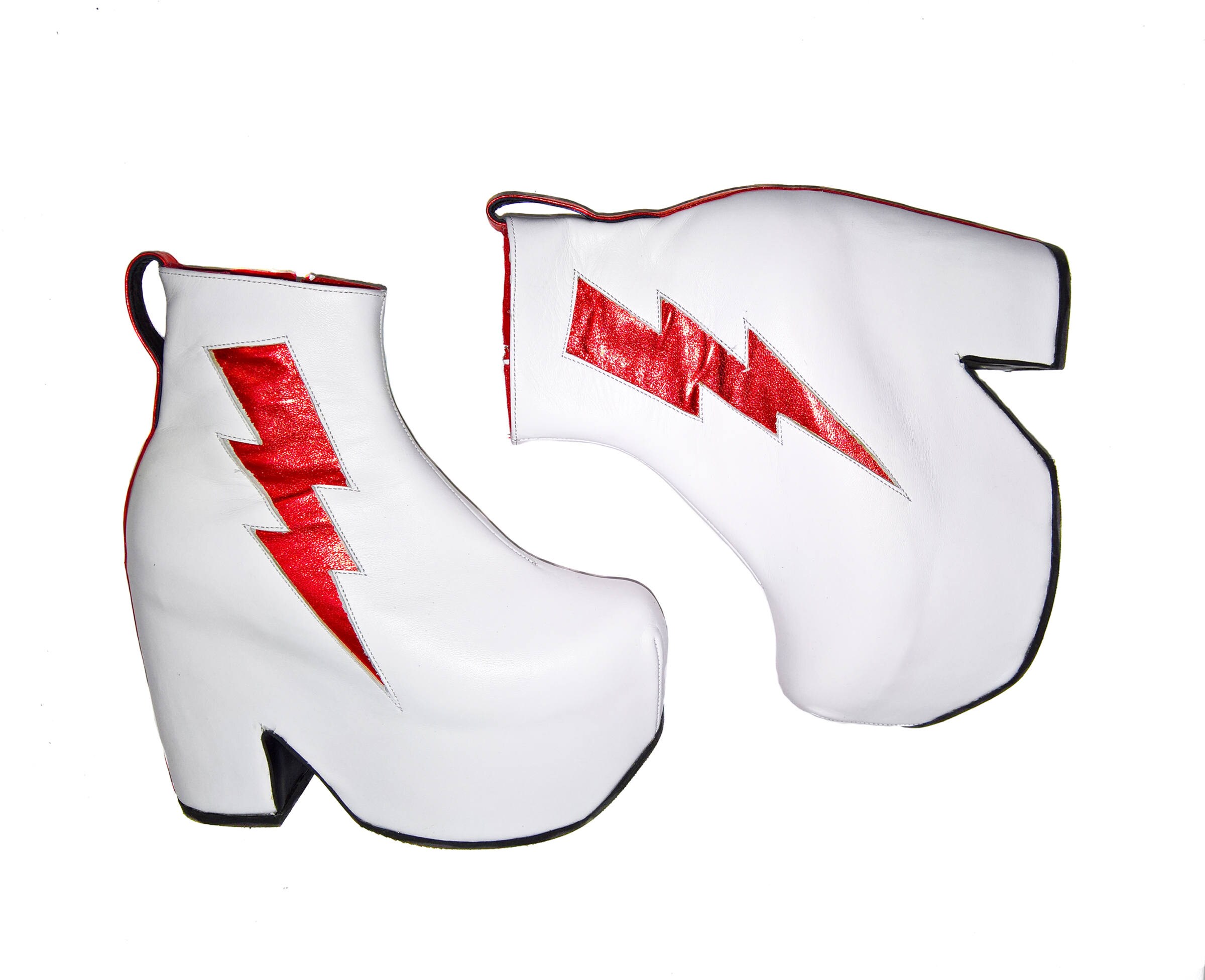 ZIGGY Platform Boots Isabella Mars White Leather With Red - Etsy