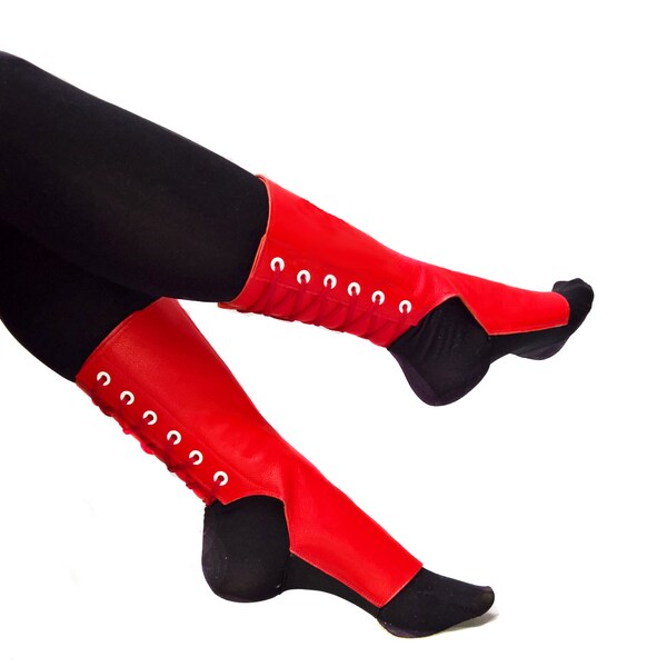 Isabella Mars Short RED Aerial boots in Leather - Trapeze gaiters for circus: Lyra, Trapeze, Aerial hoop, corde lisse