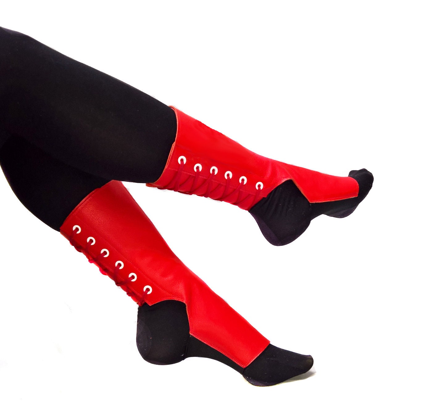 Isabella Mars Short RED Aerial boots in Leather - Trapeze gaiters for circus: Lyra, Trapeze, Aerial hoop, corde lisse