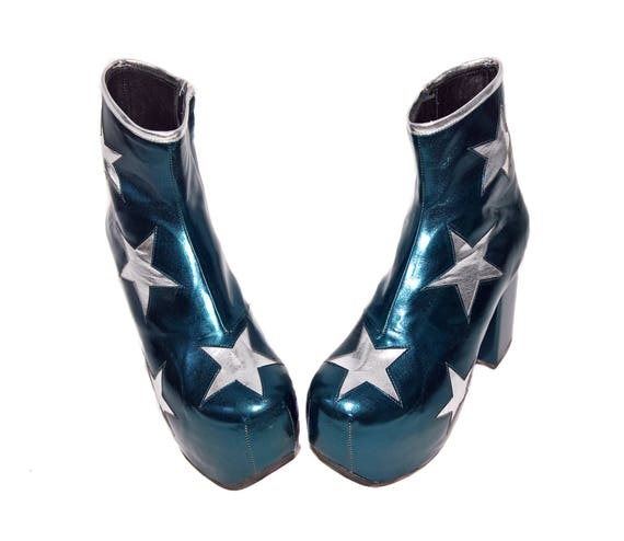Vegan STARDUST Star Platform Glam Circus Boots Isabella Mars Teal