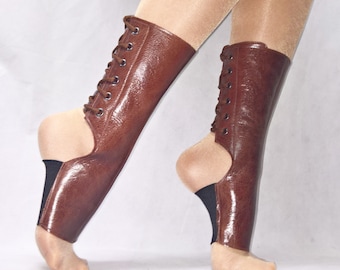 Isabella Mars SHORT Aerial Boots in Brown Leather - Trapeze gaiters for Lyra, Trapeze, Aerial hoop, corde lisse