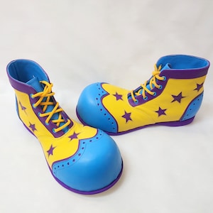 Clown Shoes - Isabella Mars - Wingtip pattern in Yellow Blue Purple with Stars and bubble toe - Handmade to order - Genderless