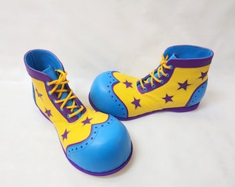 Clown Shoes - Isabella Mars - Wingtip pattern in Yellow Blue Purple with Stars and bubble toe - Handmade to order - Genderless