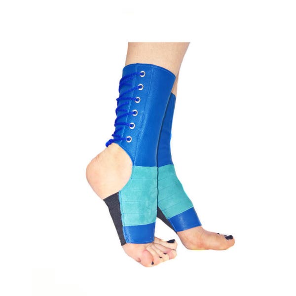 Isabella Mars BLUE and TURQUOISE Short Aerial Boots standard sizes Leather & Suede Trapeze gaiters Lyra, Trapeze, Aerial hoop, corde lisse