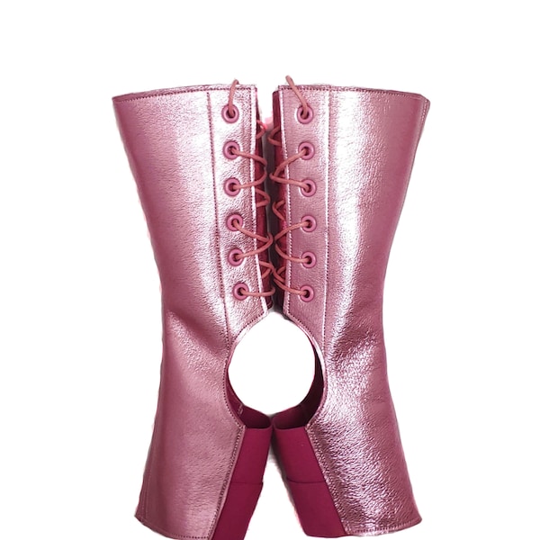 Isabella Mars SHORT Aerial Boots in PINK Metallic Leather - Trapeze gaiters for Lyra, Trapeze, Aerial hoop, corde lisse
