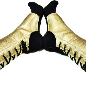 Isabella Mars kurze Standardgrößen luftige Stiefel GOLD Leder schwarz oder Creme Schnürsenkel Trapez Gamaschen Lyra, Trapez, luftige Reifen, Corde lisse