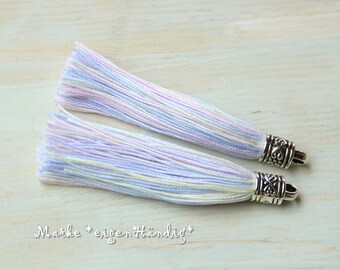 2 Quasten aus Baumwollgarn pastell  8 cm Tassels