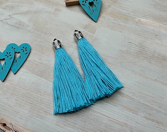 2 Quasten, türkis aus Baumwollgarn 8 cm Tassels Troddel