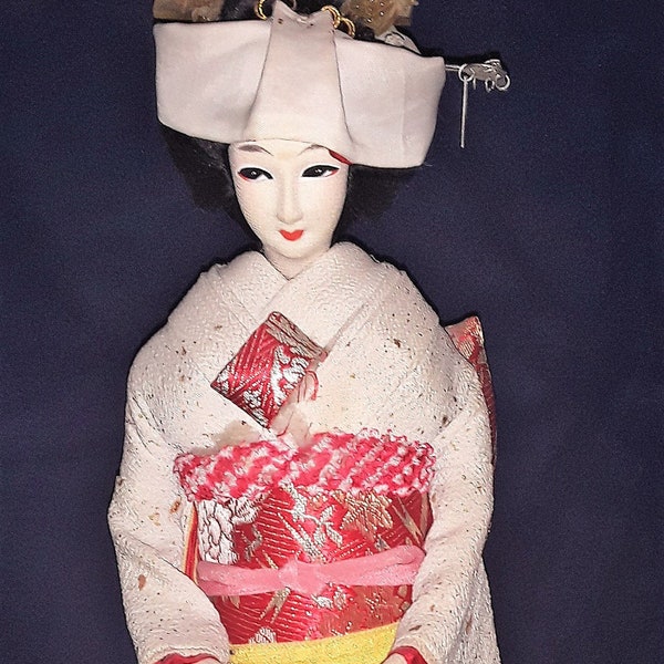 antique japonais Geisha mariée poupée Stockinette Face kimono statue de mariage