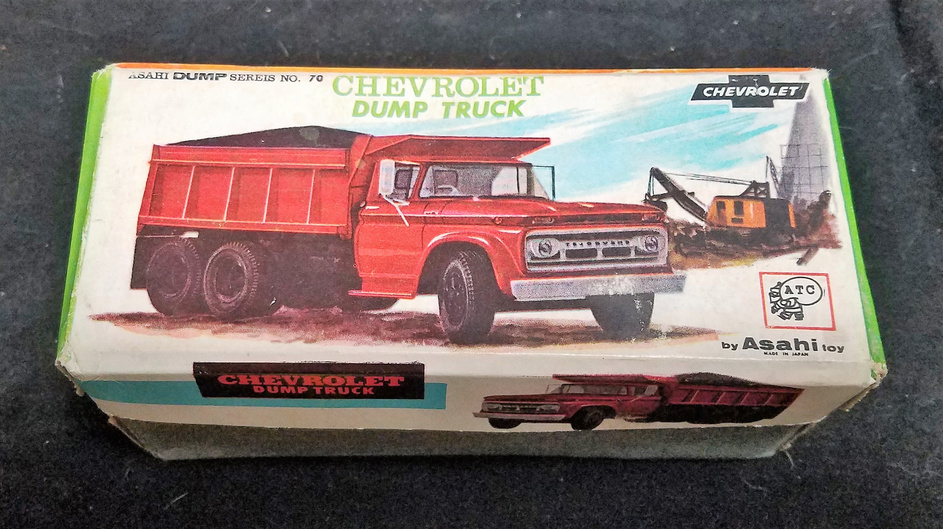 Vintage Asahi Tin Toy Chevrolet Dump Truck Friction With Box