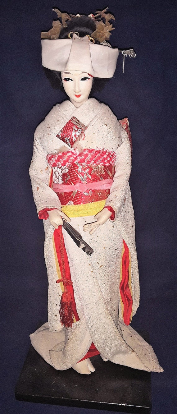 Antieke Japanse Geisha bruid pop Stockinette Gezicht zijde kimono bruiloft standbeeld Etsy Nederland