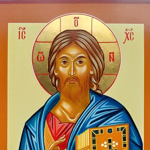 Christ Pantocrator (Sinai) Digital Print 20x25 cm, hand-painted Byzantine Orthodox icon of Jesus Christ, Religious  Printable Art