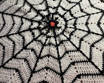 Spider Web White and Black Crochet Throw