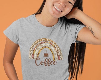 Coffee Rainbow T-shirt, Graphic Tees for Women, T-shirt Gift