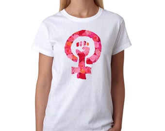 Floral Woman Power  Women's White T-shirt