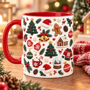 Julmugg med mönster, mysig julkaffekopp, pepparkaksgransmugg med julgransmönster, keramisk mugg med pepparkaksträd, söt julklapp, vinterkaffemugg för henne