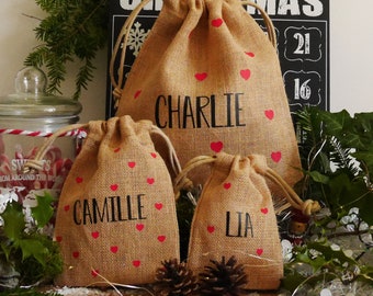 Pochon cadeau en jute personnalisé - Cœur