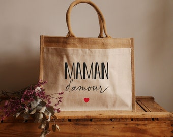 Cabas en toile de jute personnalisé - Maman d'amour