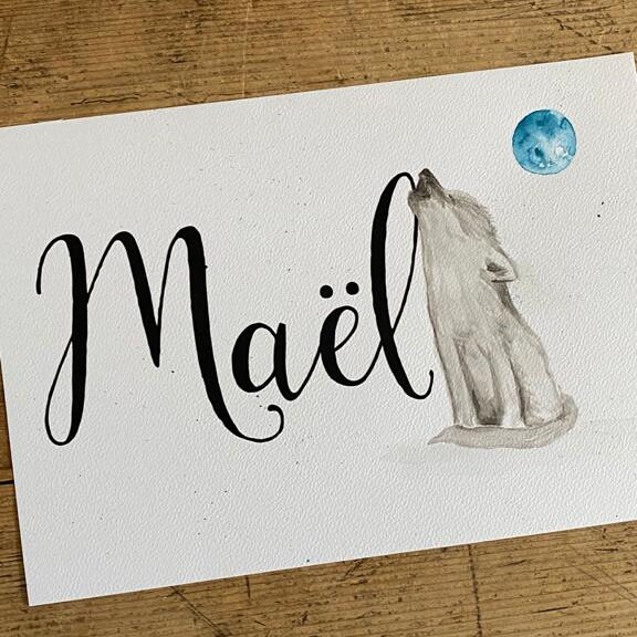 Affiche de Naissance Prénom Aquarelle - Loup