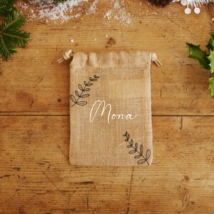 Personalized Jute Gift Pouch Leaves image 6