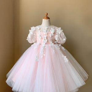 Flower Girl Dress, Tulle, Knee Length, Pink, Girls Dress Wedding, Evening Dress, Princess (D037)