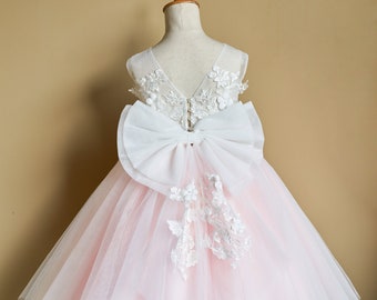 Robe de fille de fleur, Tulle, longueur genou, rose, robe de mariage pour filles, robe de soirée, princesse (D036)