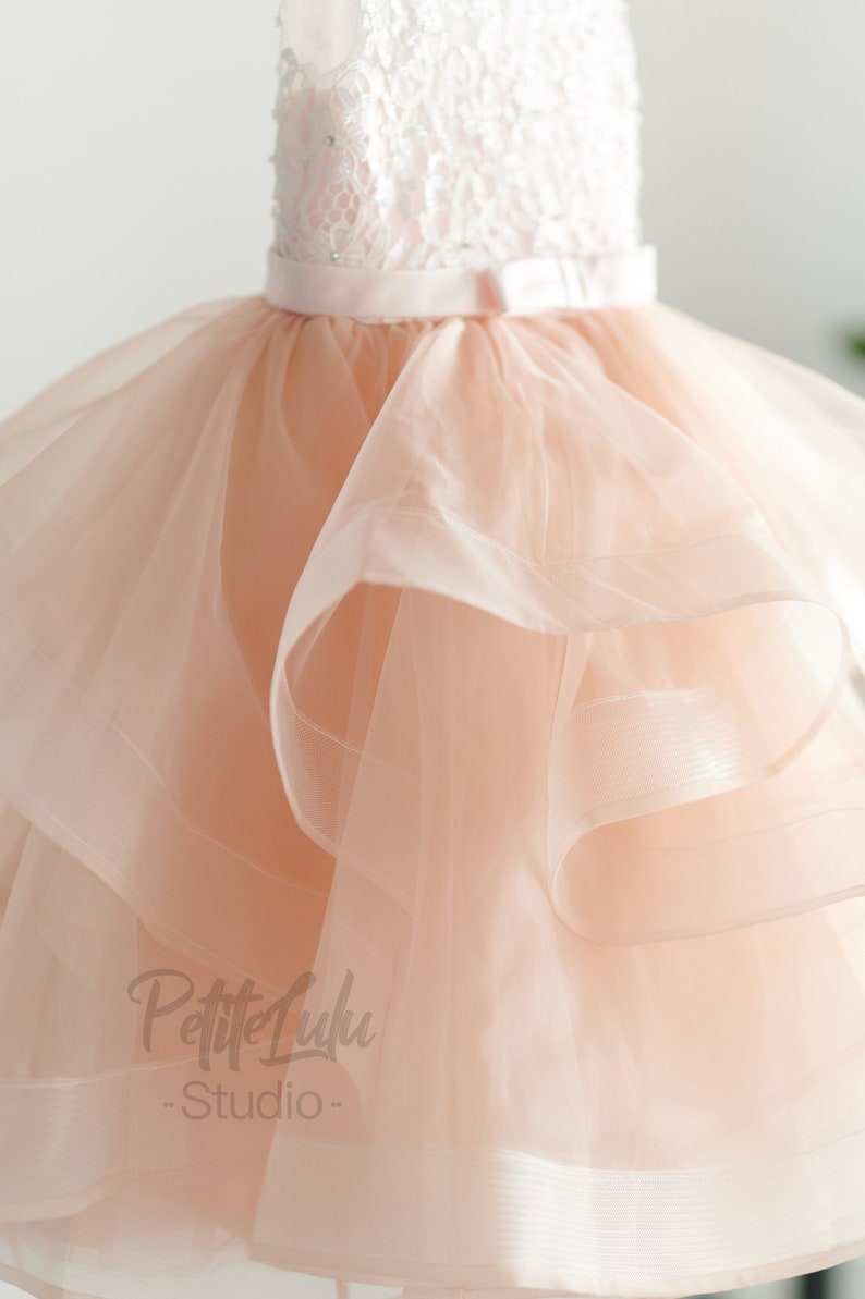 Robe de demoiselle d'honneur en satin ivoire et organza, longueur au sol, robe de soirée de mariage pour filles, princesse D016-B image 8