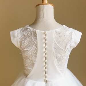 Flower Girl Dress, Wedding, Ivory, Chiffon, Tull, Knee-length, Beaded (D032)