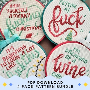 4 Pack Bundle - "Fucking Christmas" Subversive Festive Cross Stitch Patterns