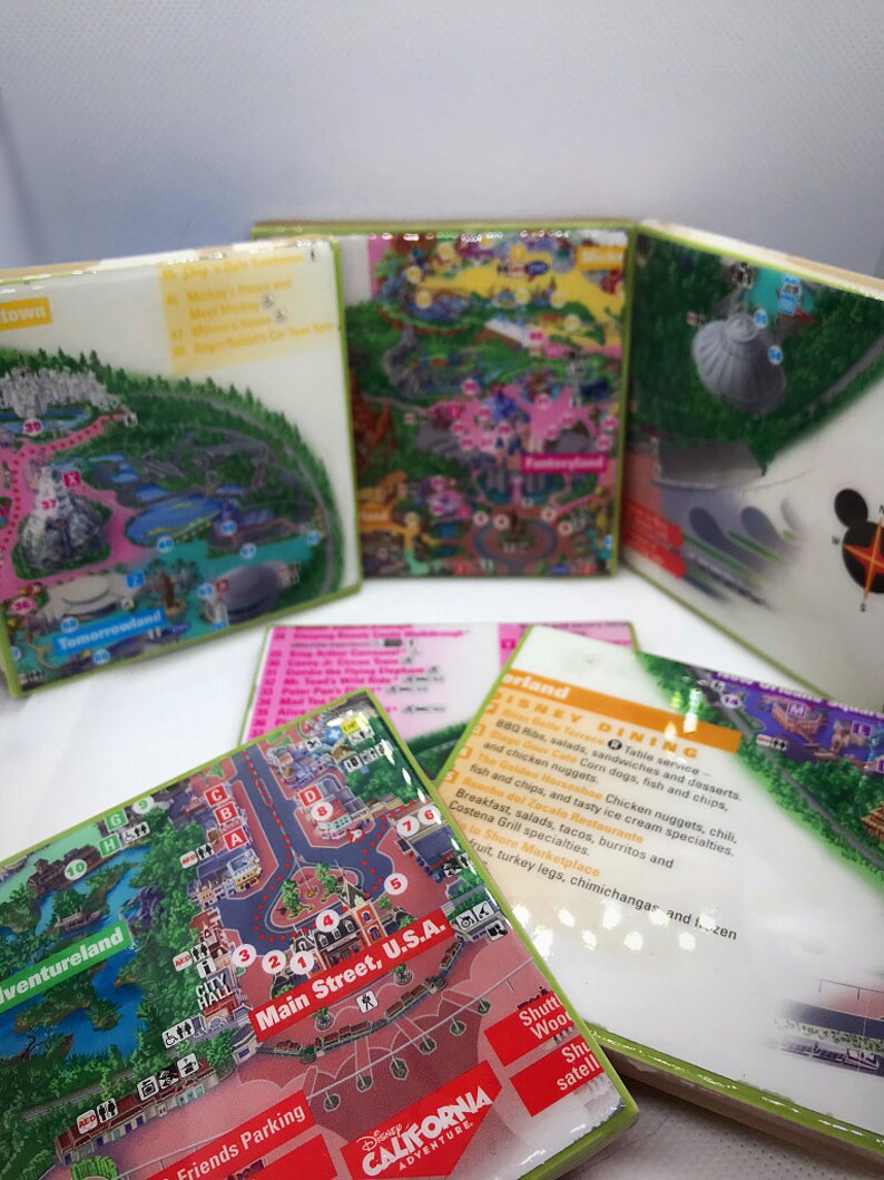 Disneyland Park Map Drink Coasters Set Etsy
