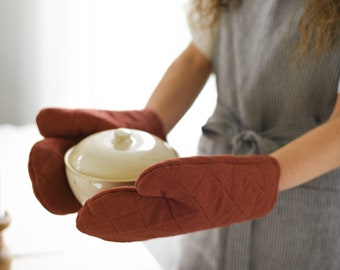 Cooking gloves / Grilling gloves / Kitchen Gantlet / Linen Heat Insulating Kitchen Glove / Natural linen oven mitt / Natural linen