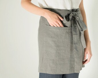 Half Apron with Pockets Made from Linen MINT / Linen Short Apron / Unisex Short Apron With Pockets / Short Waist Apron for Waiter