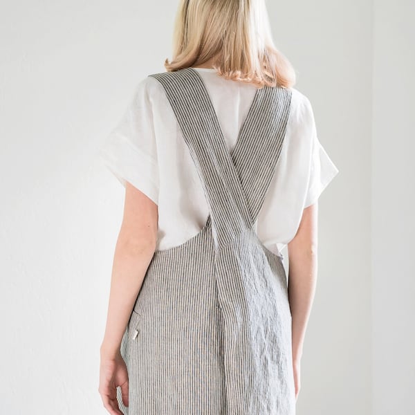 Soft linen apron BASIL / Washed linen apron / Square cross apron / Japanese style apron / Garden apron