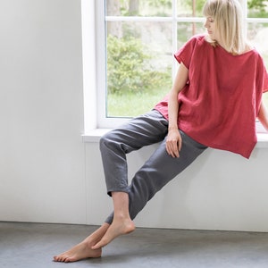 Tapered washed linen pants RONDA / Linen trousers / Classic linen pants / Washed linen pants / Loose pants image 1