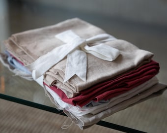 Fabric Scraps of 6-7 Colors for craft projects / Natural Linen Remnants / Linen Craft Supplies / Linen Fabric Scraps