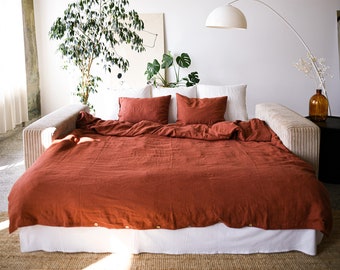 Sample sale! / Terracotta linen duvet cover 91" x 86" / Quilt cover 230 x 220 cm / Natural linen Oeko-Tex certified / Sustainable choice